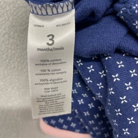 Carter’s One Piece Outfit navy blue pink cotton girls Size 3 Months - Picture 5 of 9